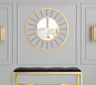 Specchio design tondo cornice in metallo 3D dorato e nero cm Ø 81x6