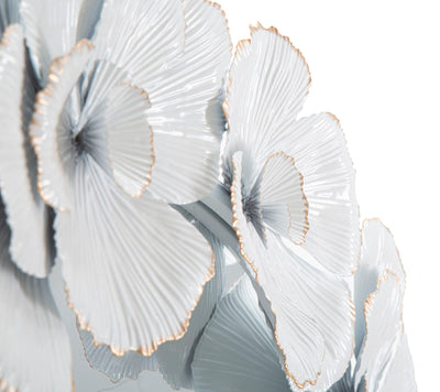 Specchio da parete rotondo cornice in metallo con fiori bianco e oro cm 82x2x85h