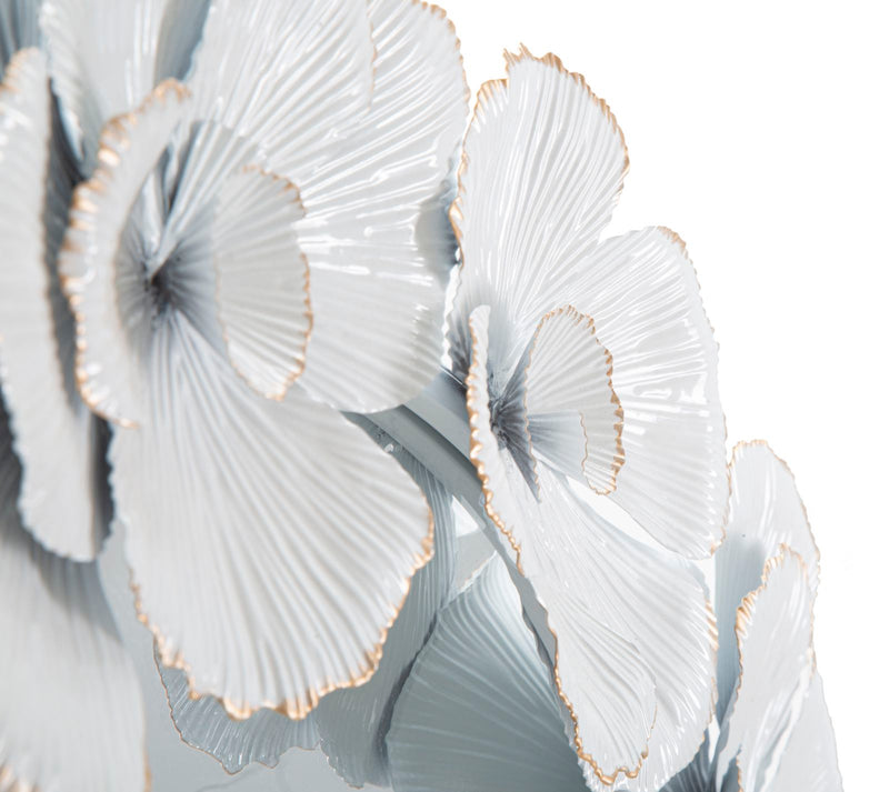 Specchio da parete rotondo cornice in metallo con fiori bianco e oro cm 82x2x85h