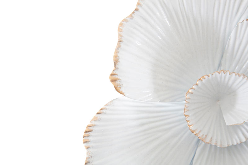 Specchio da parete rotondo cornice in metallo con fiori bianco e oro cm 82x2x85h