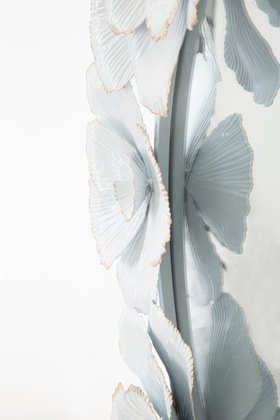 Specchio da parete rotondo cornice in metallo con fiori bianco e oro cm 82x2x85h