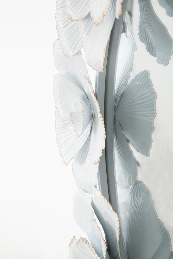 Specchio da parete rotondo cornice in metallo con fiori bianco e oro cm 82x2x85h