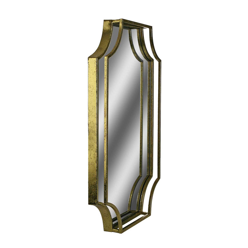 Specchio ottagonale da parete cornice in metallo dorato anticato cm 45x7x70h