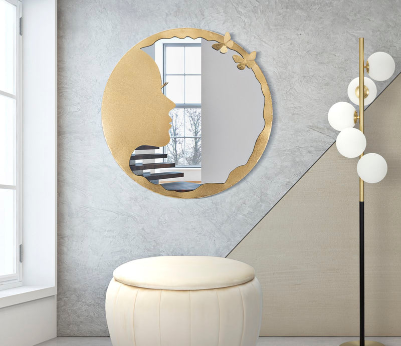 Specchio design tondo da parete cornice con profilo di donna cm Ø 80x2