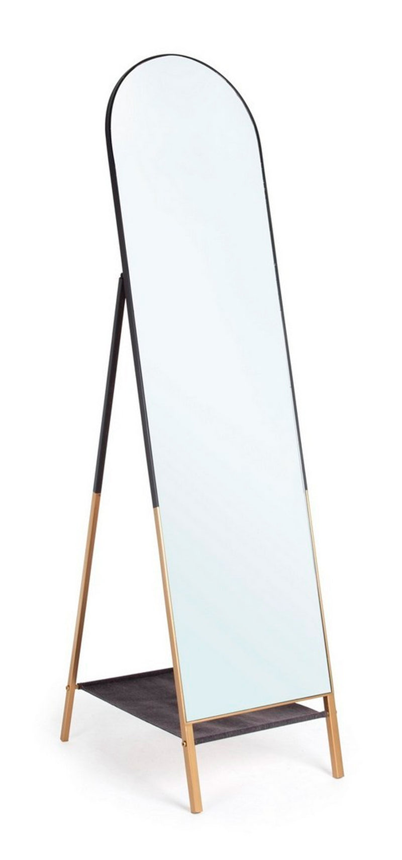 Specchio da terra design moderno cornice in acciaio colore nero e oro cm 42x68x170h