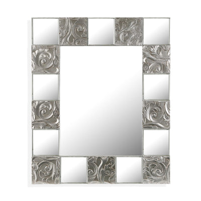Specchio design da parete cornice in legno lavorato e specchi cm 70x5x90h
