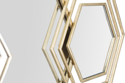 Specchio design con cornici esagonali in metallo colore oro cm 80x2x30h