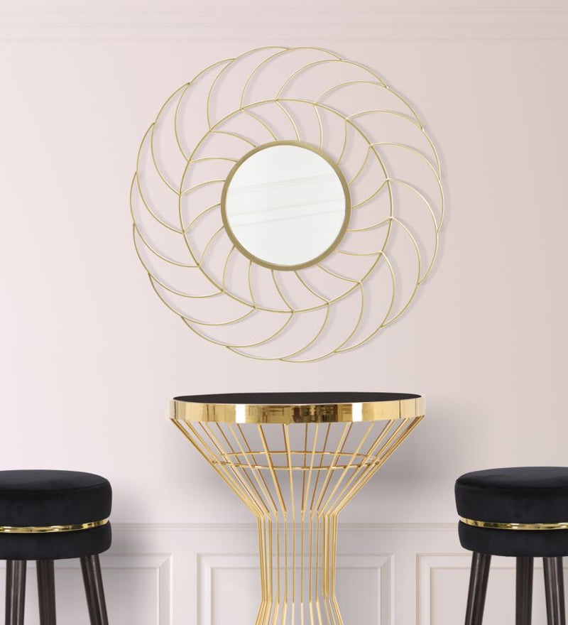 Specchio design rotondo cornice in metallo dorato 3D cm Ø 88x7