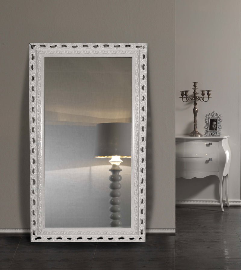 specchio classico cornice in legno lavorata bianco lucido