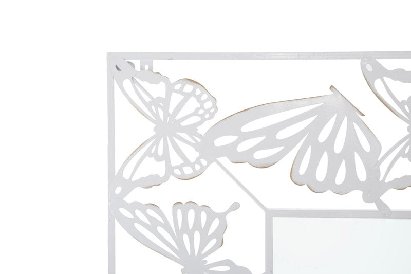 Specchio con cornice rettangolare in metallo con farfalle colore bianco cm 115x1x85h