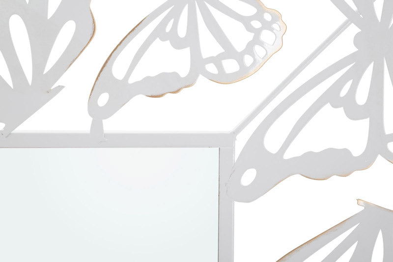Specchio con cornice rettangolare in metallo con farfalle colore bianco cm 115x1x85h