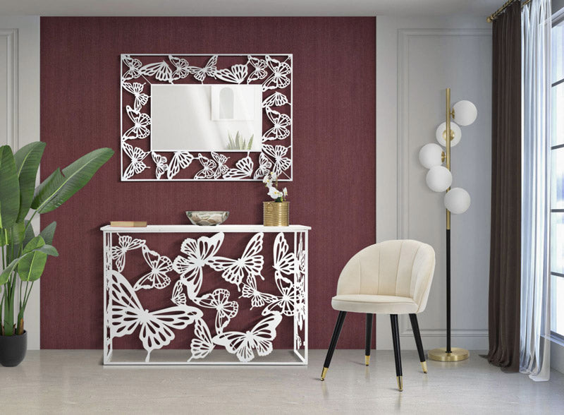 Specchio con cornice rettangolare in metallo con farfalle colore bianco cm 115x1x85h