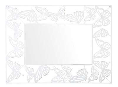 Specchio con cornice rettangolare in metallo con farfalle colore bianco cm 115x1x85h