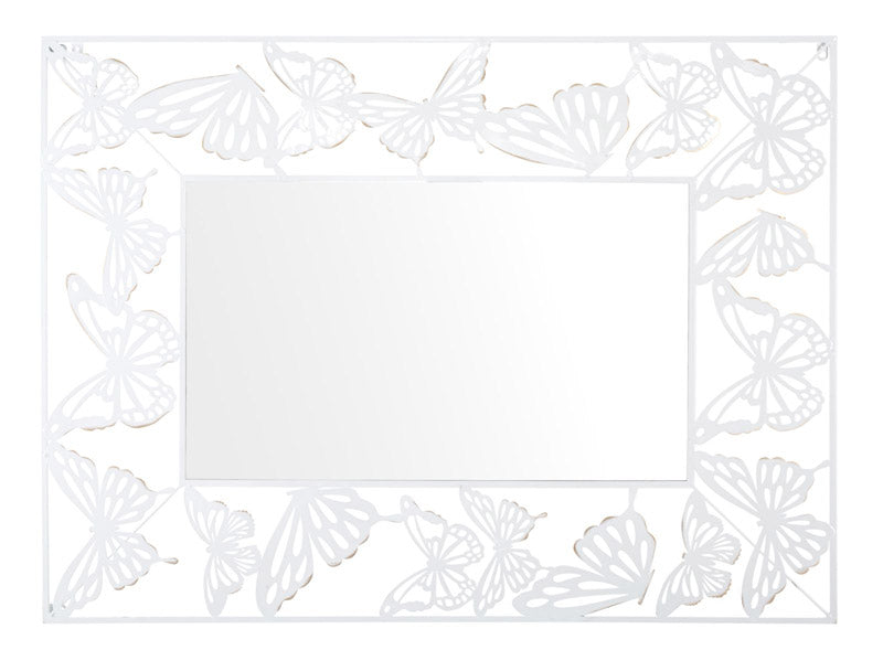 Specchio con cornice rettangolare in metallo con farfalle colore bianco cm 115x1x85h