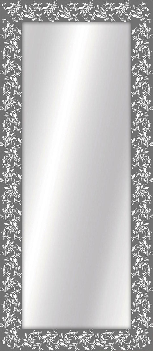 Specchio moderno grigio con fiori bianchi da parete in legno cm 70x160