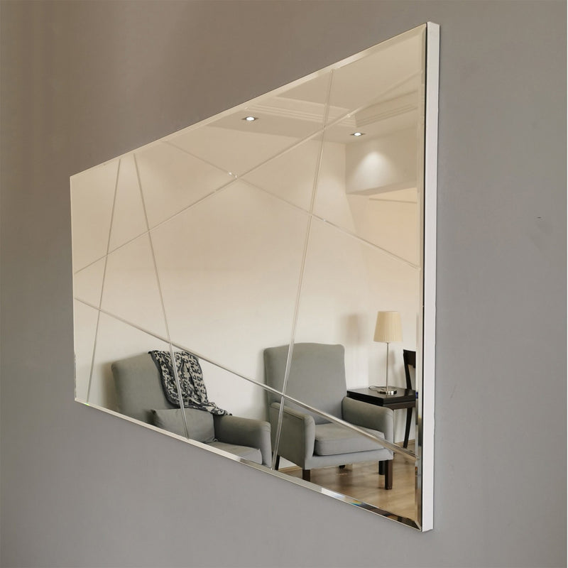 Specchio moderno argento da parete con incisioni geometriche cm 130x2x62h
