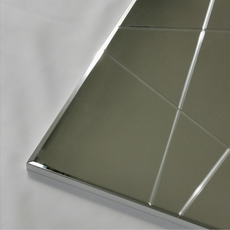 Specchio moderno argento da parete con incisioni geometriche cm 130x2x62h