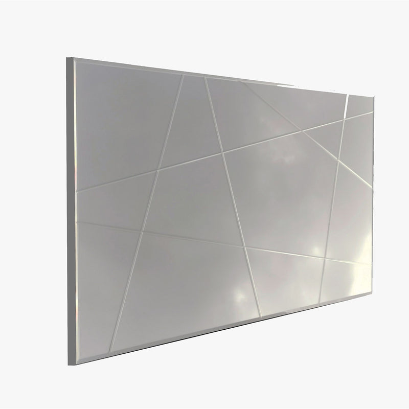 Specchio moderno argento da parete con incisioni geometriche cm 130x2x62h