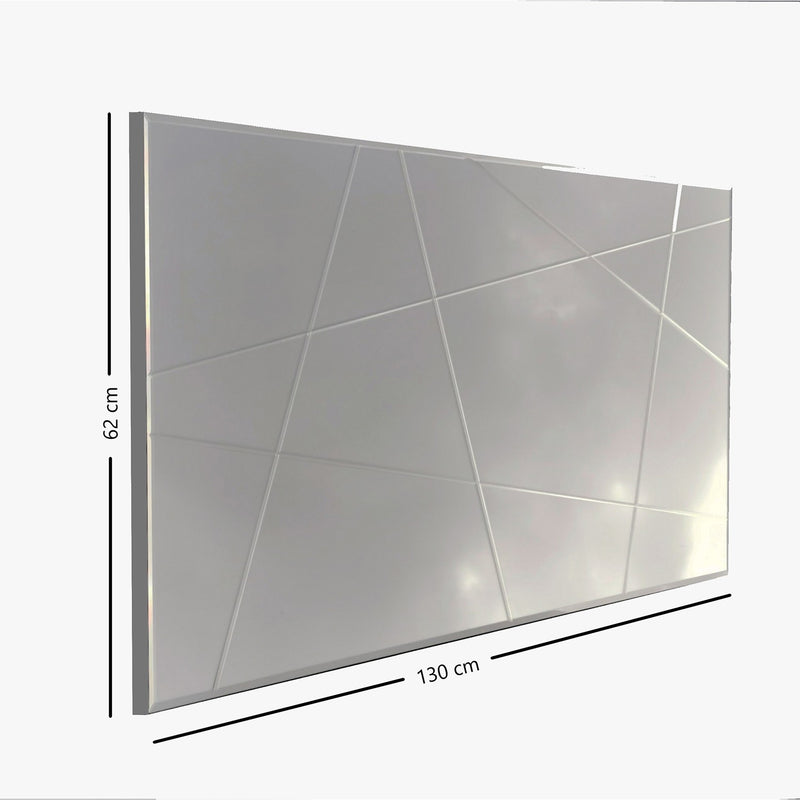 Specchio moderno argento da parete con incisioni geometriche cm 130x2x62h
