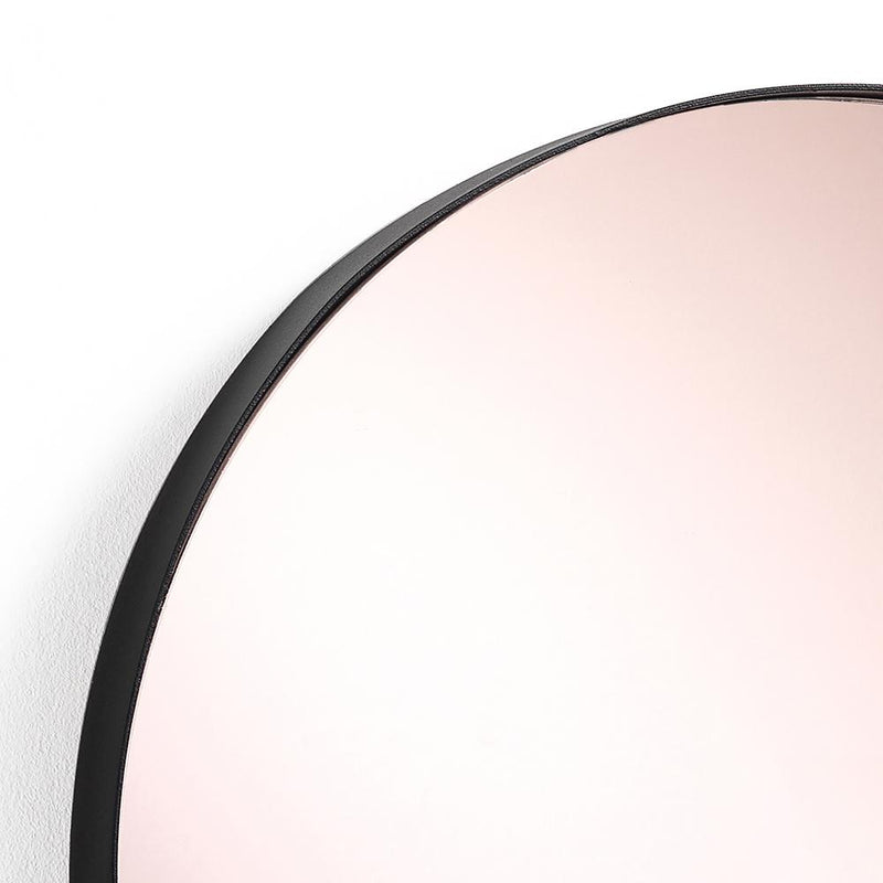 Specchio tondo da parete colorato oro rosa cornice in acciaio nero cm 30x3x40h