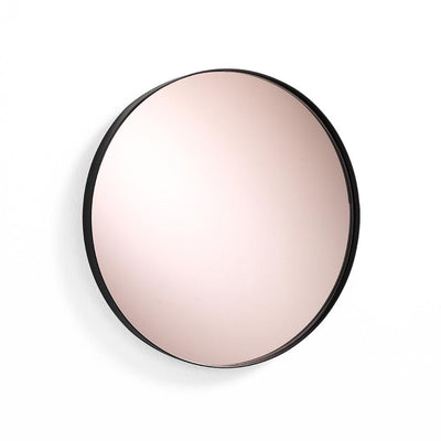 Specchio tondo da parete colorato oro rosa cornice in acciaio nero cm 30x3x40h