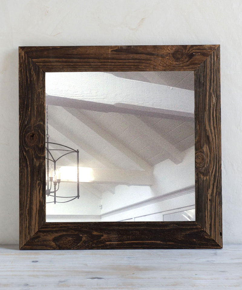 Specchio quadrato da appendere in legno di abete stile country cm 40x40h