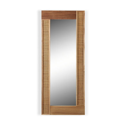 Specchiera verticale cornice in legno naturale e rattan cm 50x2x120h