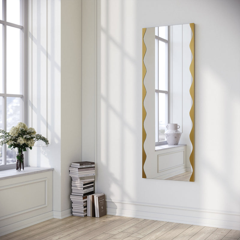 Specchio moderno rettangolare effetto wave da parete cm 50x140h - vari colori