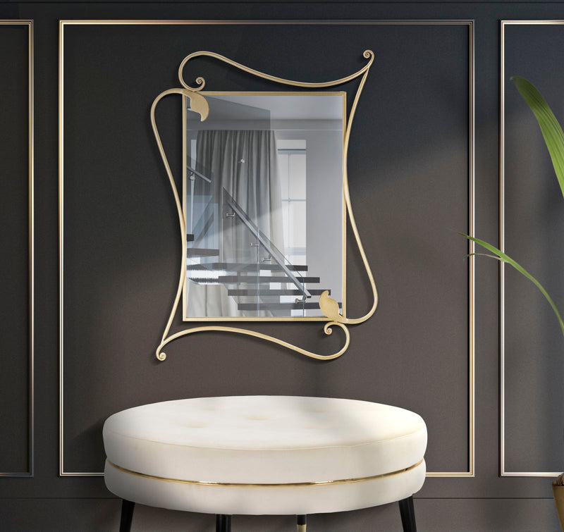 Specchio rettangolare da parete cornice in metallo dorato con foglioline cm 80x4x110h