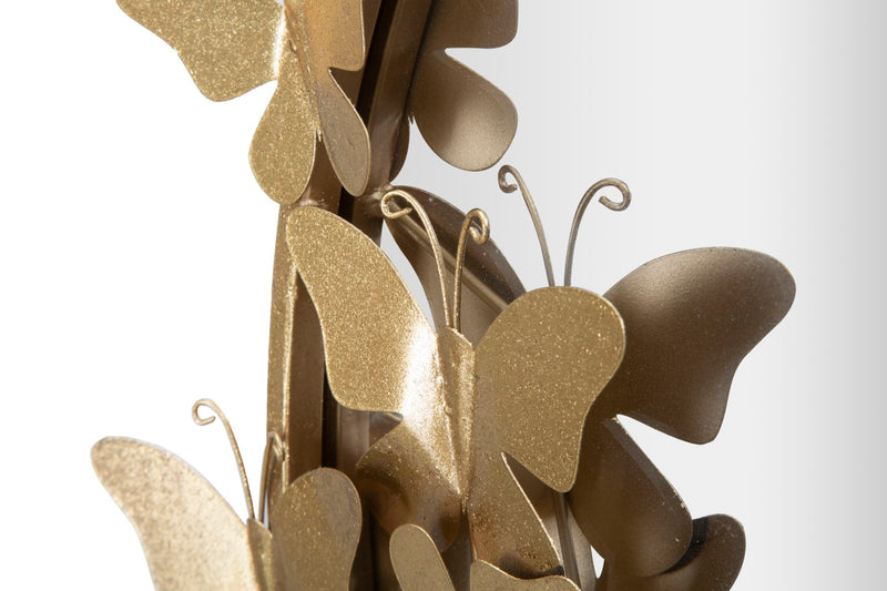 Specchio tondo design moderno da parete con farfalle in metallo dorato cm 74x4x75h
