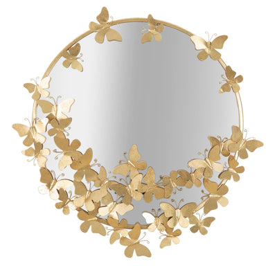 Specchio tondo design moderno da parete con farfalle in metallo dorato cm 74x4x75h