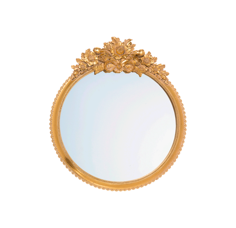 Specchio rotondo in resina con fiori colore oro cm 43x3x50h