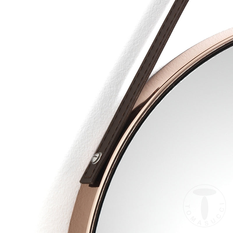 Specchio tondo da appendere cornice in acciaio finitura rame lucido cm Ø 42