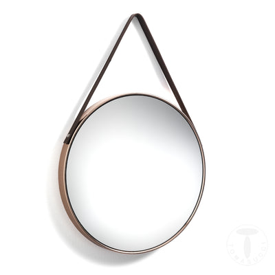Specchio tondo da appendere cornice in acciaio finitura rame lucido cm Ø 42