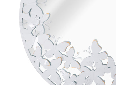 Specchio tondo da ingresso in metallo bianco con farfalle cm Ø 62x2