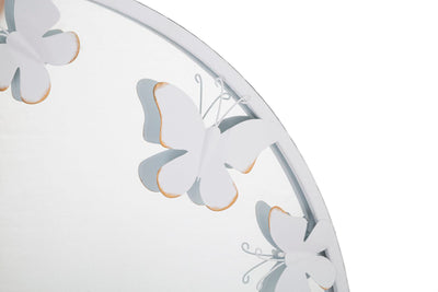 Specchio tondo da ingresso in metallo bianco con farfalle cm Ø 62x2