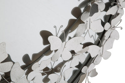 Specchio tondo da parete cornice in metallo colore argento con farfalle cm 91x3x94h