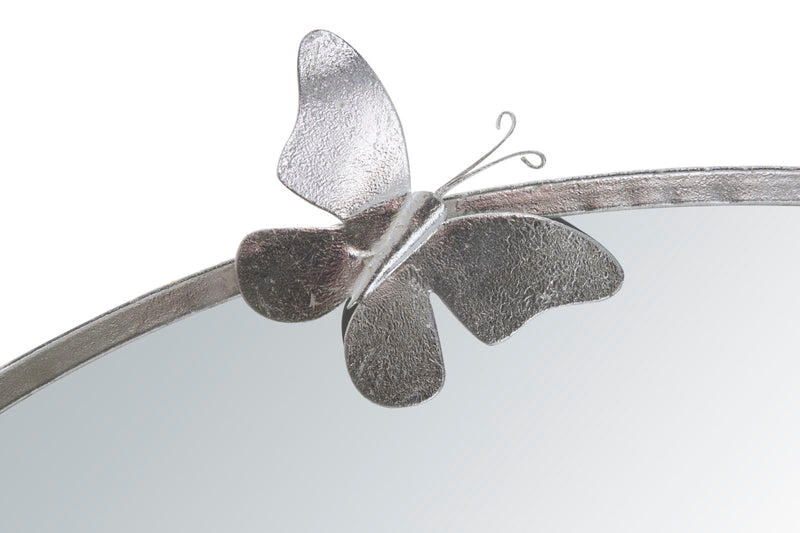 Specchio tondo da parete cornice in metallo colore argento con farfalle cm 91x3x94h