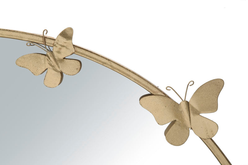 Specchio design da ingresso tondo cornice in metallo dorato con farfalline cm 91x3x94h