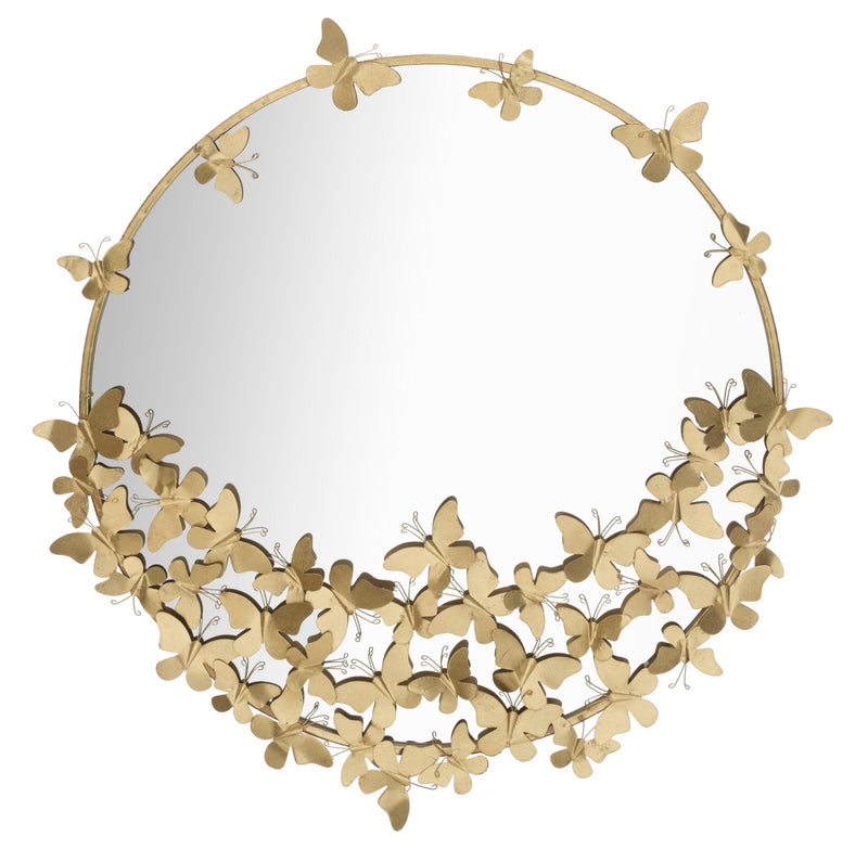 Specchio design da ingresso tondo cornice in metallo dorato con farfalline cm 91x3x94h