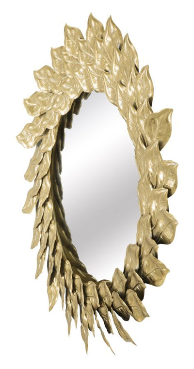 Specchio rotondo da parete cornice con foglie in metallo colore oro cm Ø 73x5