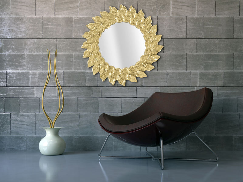 Specchio rotondo da parete cornice con foglie in metallo colore oro cm Ø 73x5
