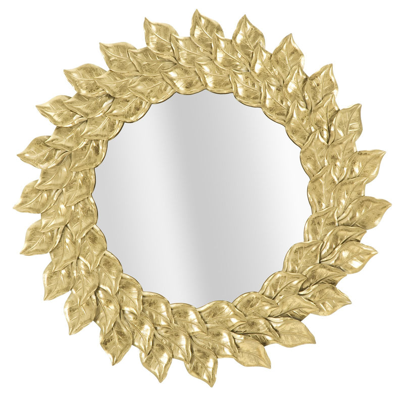 specchio design tondo cornice in metallo dorato con foglie
