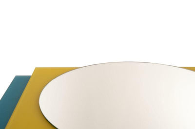 Specchio moderno da parete inserti in vetro satinato giallo e blu cm 57x2x70h