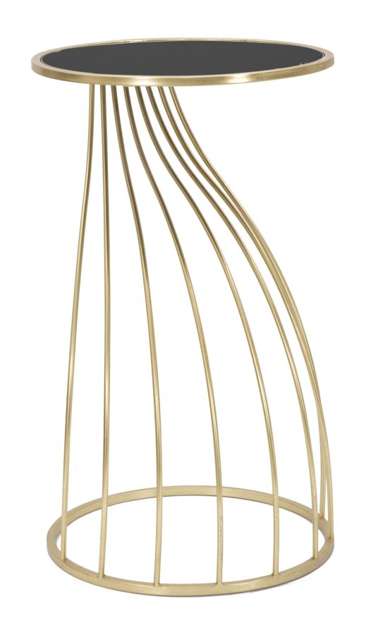 Tavolino design porta telefono struttura in metallo colore oro piano in vetro nero cm Ø 43x73h