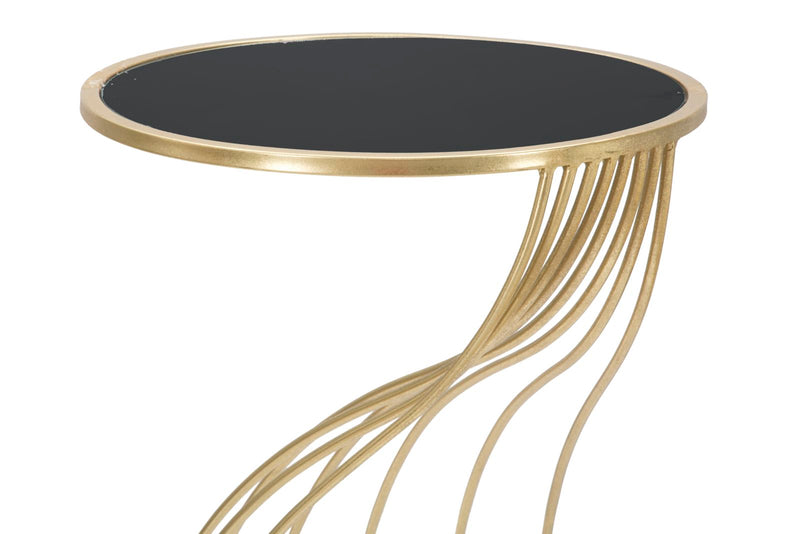 Tavolino design porta telefono struttura in metallo colore oro piano in vetro nero cm Ø 43x73h