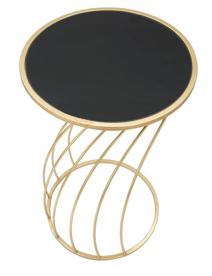 Tavolino design porta telefono struttura in metallo colore oro piano in vetro nero cm Ø 43x73h