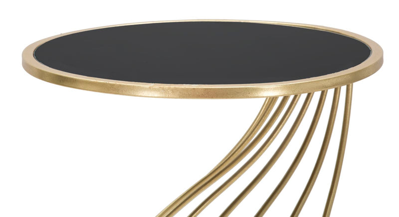 Tavolino design porta telefono struttura in metallo colore oro piano in vetro nero cm Ø 43x73h