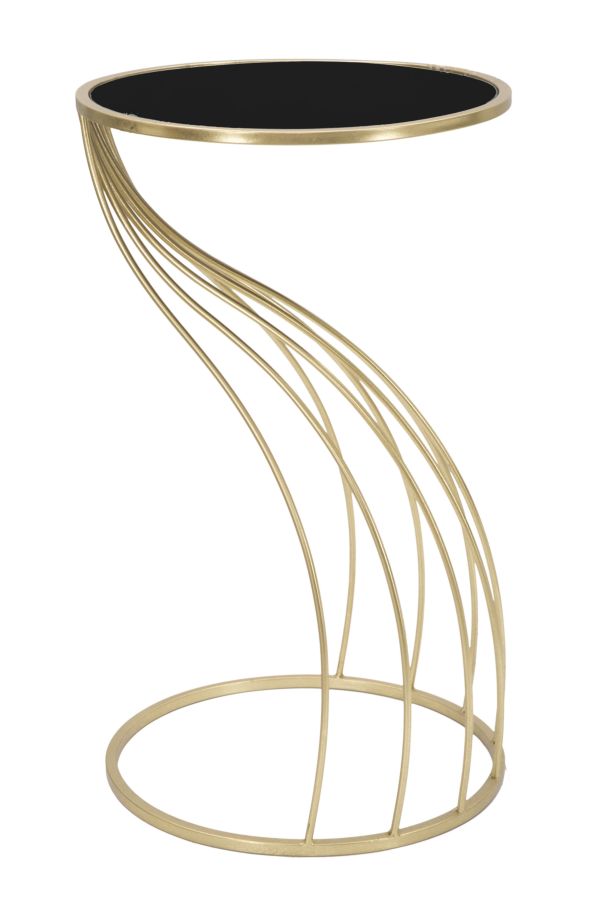 Tavolino design porta telefono struttura in metallo colore oro piano in vetro nero cm Ø 43x73h