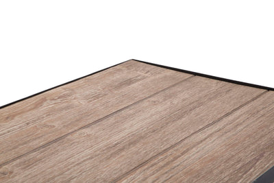 tavolino portariviste industrial in legno e ecopelle